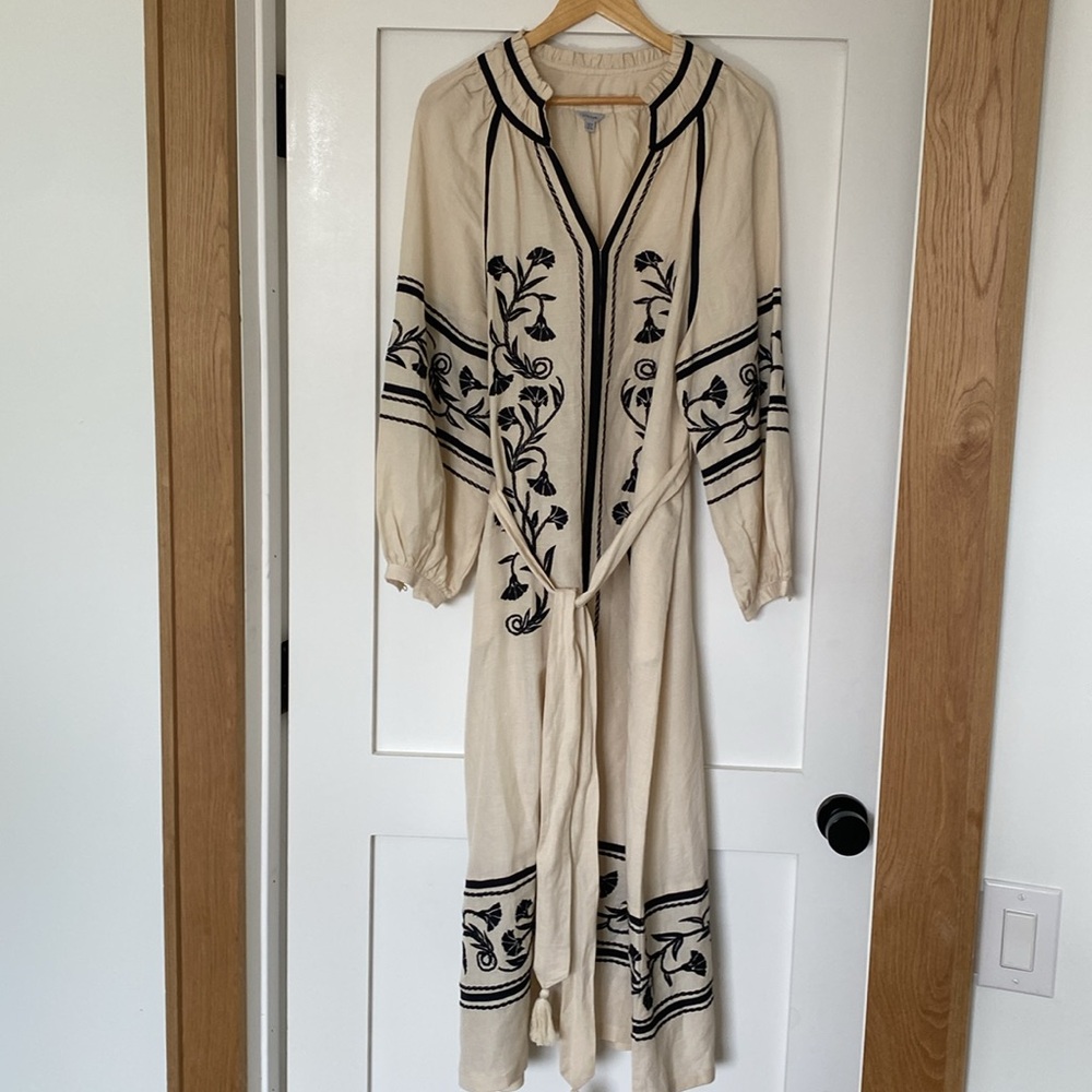 JigSaw Linen-blend Embroidery Maxi Dress size US 6 UK 10 - Picture 4 of 9